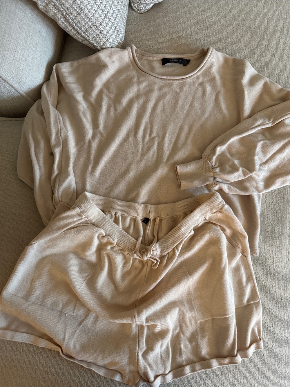 Lightweight Cream Knit Lounge Shorts & Top Set
